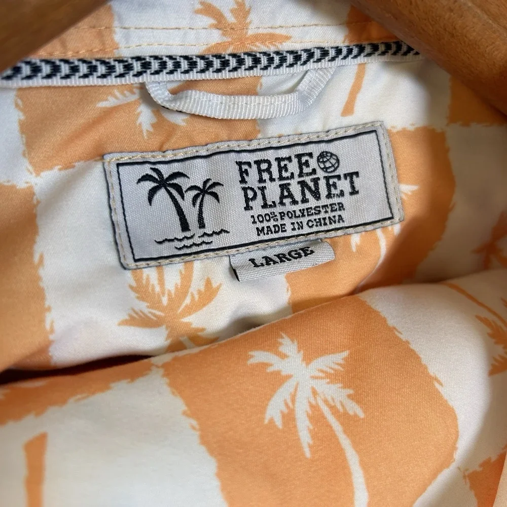 Free Planet Mens Large Hawaiian Lined Swim Trunks & Shirt Orange & White